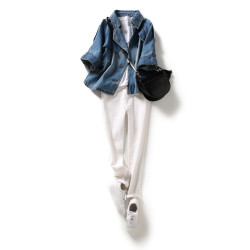 品牌專櫃撤櫃女裝原單日系輕奢牛仔外套休閒氣質插肩夾克上衣