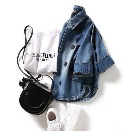 品牌專櫃撤櫃女裝原單日系輕奢牛仔外套休閒氣質插肩夾克上衣 品牌專櫃撤櫃女裝原單日系輕奢牛仔外套休閒氣質插肩夾克上衣