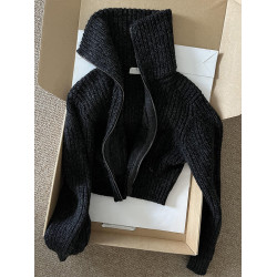 穿上超暖和！高領拉鍊黑色毛衣韓系復古高級感軟糯慵懶風針織上衣