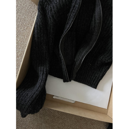 穿上超暖和！高領拉鍊黑色毛衣韓系復古高級感軟糯慵懶風針織上衣