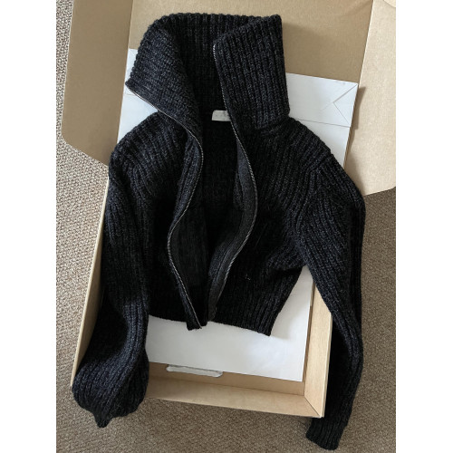 穿上超暖和！高領拉鍊黑色毛衣韓系復古高級感軟糯慵懶風針織上衣