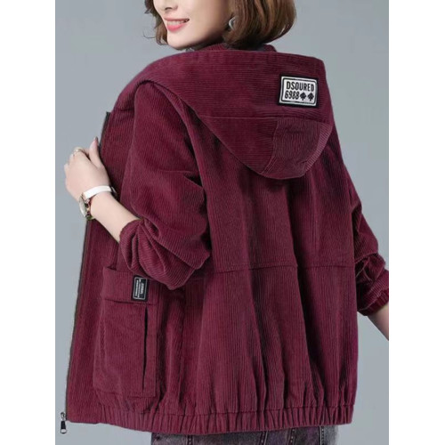 燈芯絨短款外套女春秋韓版寬松2023新款大碼連帽休閒中年媽媽夾克 燈芯絨短款外套女春秋韓版寬松2023新款大碼連帽休閒中年媽媽夾克