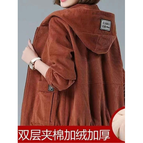 燈芯絨短款外套女春秋韓版寬松2023新款大碼連帽休閒中年媽媽夾克 燈芯絨短款外套女春秋韓版寬松2023新款大碼連帽休閒中年媽媽夾克