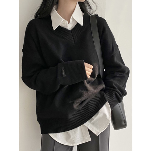 慵嬾風灰色v領毛衣女春秋冬寬鬆顯瘦外穿針織衫2025新款加厚上衣