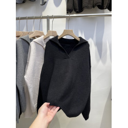 松弛感老錢風翻領深V套頭毛衣女秋冬2025新款寬松休閒針織上上衣