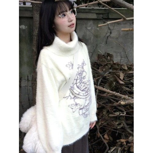 秋冬慵懶風白色高領毛衣女學生韓版寬松百搭顯瘦針織衫上衣軟糯糯