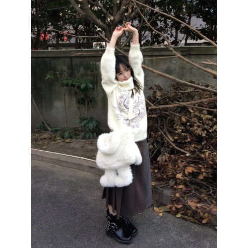 秋冬慵懶風白色高領毛衣女學生韓版寬松百搭顯瘦針織衫上衣軟糯糯