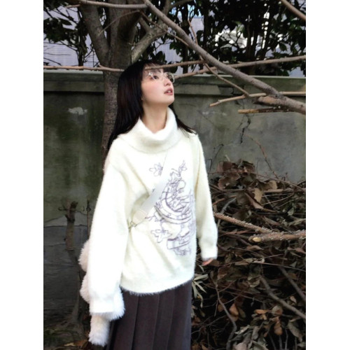 秋冬慵懶風白色高領毛衣女學生韓版寬松百搭顯瘦針織衫上衣軟糯糯