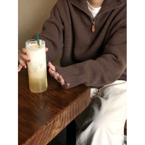 韓系慵嬾風半拉鍊繙領毛衣女秋冬設計感小衆復古百搭高領針織上衣