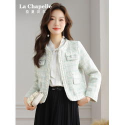 拉夏貝爾高級感小香風短款外套女2025年春季新款開名媛衫圓領上衣