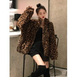 洋氣豹紋皮草毛絨外套女秋冬韓版寬松慵懶加厚保暖大衣羊羔毛棉服