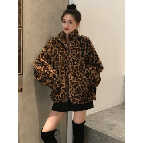 洋氣豹紋皮草毛絨外套女秋冬韓版寬松慵懶加厚保暖大衣羊羔毛棉服 洋氣豹紋皮草毛絨外套女秋冬韓版寬松慵懶加厚保暖大衣羊羔毛棉服