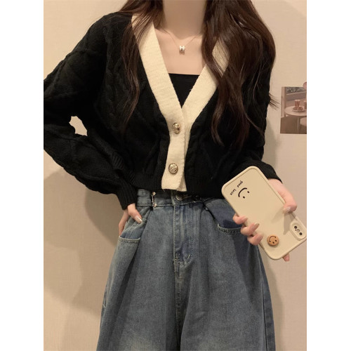 復古咖色軟糯麻花毛衣外套女春秋款粗線寬鬆針織開衫外搭短款上衣