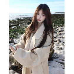 燕麥羽絨服內膽呢子大衣女2025新款秋冬韓系小個子中長款毛呢外套