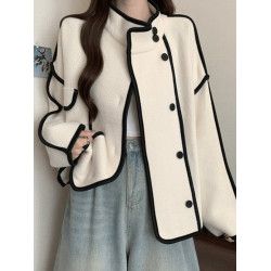 小香風立領毛呢外套女春秋新款大碼胖mm高級感歐貨上衣炸街機車服