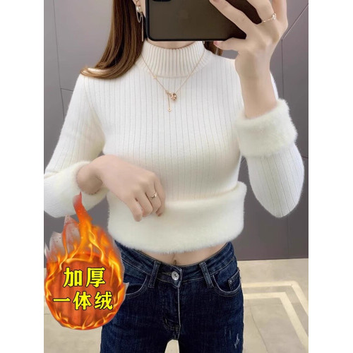 一體絨毛衣女秋冬2025新款內搭洋氣加絨加厚女士半高領上衣打底衫