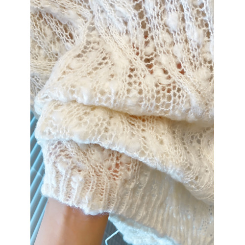 花紗一字領鏤空麻花毛衣女套頭2025初秋新款寬鬆慵嬾風上衣針織衫