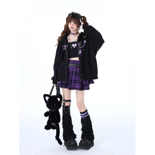 crazygirl【破碎蝴蝶】原創甜亞龐克小衆寬鬆百搭帽衫外套早春