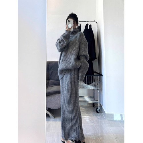 慵懶風浣熊絨灰色高領套頭毛衣女秋冬軟糯高級感加厚針織上衣外穿