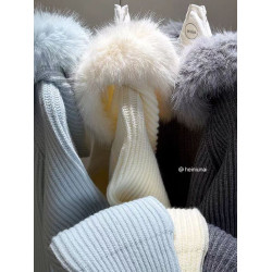 大毛領針織連帽開衫女寬松洋氣保暖短款拉鍊衫高級感秋冬毛衣外套