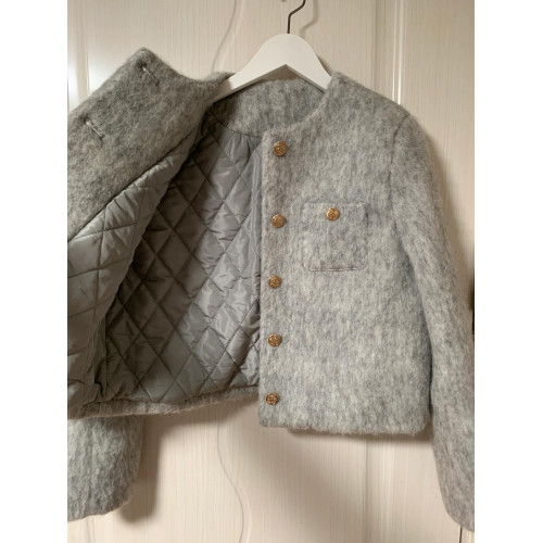 灰色夾棉加厚小香風毛呢外套女2025新款秋冬小個子呢子短款羽絨服 灰色夾棉加厚小香風毛呢外套女2025新款秋冬小個子呢子短款羽絨服