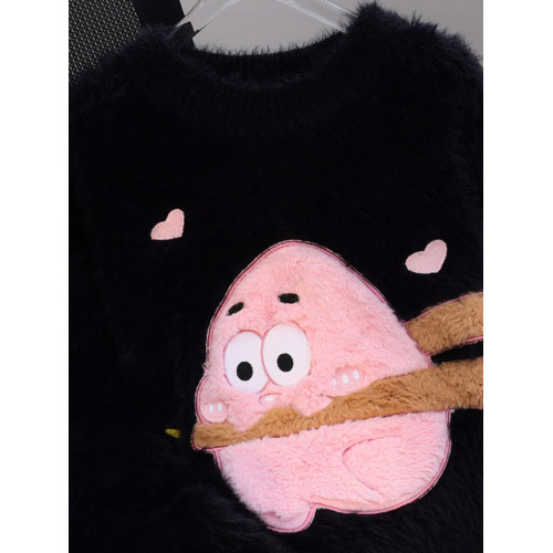 多巴胺派大星毛衣女秋冬季高中初中學生大童水貂絨加絨加厚打底衫