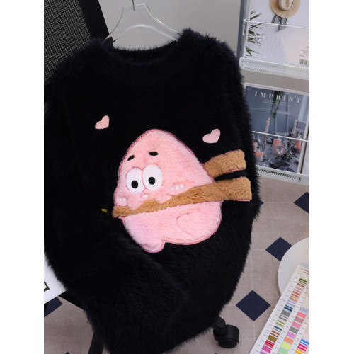 多巴胺派大星毛衣女秋冬季高中初中學生大童水貂絨加絨加厚打底衫