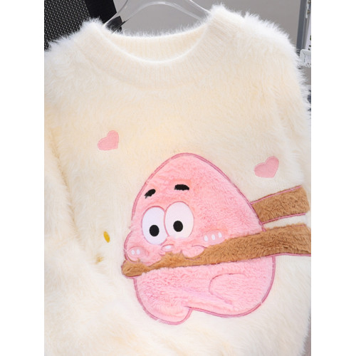 多巴胺派大星毛衣女秋冬季高中初中學生大童水貂絨加絨加厚打底衫