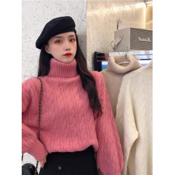 高領加絨加厚麻花毛衣女2025秋冬套頭寬松百搭針織打底衫內搭上衣