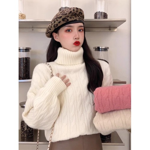 高領加絨加厚麻花毛衣女2025秋冬套頭寬松百搭針織打底衫內搭上衣