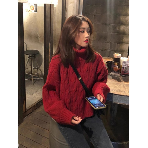 高領加絨加厚麻花毛衣女2025秋冬套頭寬松百搭針織打底衫內搭上衣