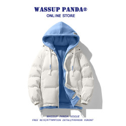WASSUP PANDA假兩件連帽羽絨服男冬季新款保暖加厚麵包服外套棉服