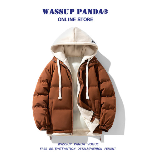 WASSUP PANDA假兩件連帽羽絨服男冬季新款保暖加厚麵包服外套棉服 WASSUP PANDA假兩件連帽羽絨服男冬季新款保暖加厚麵包服外套棉服