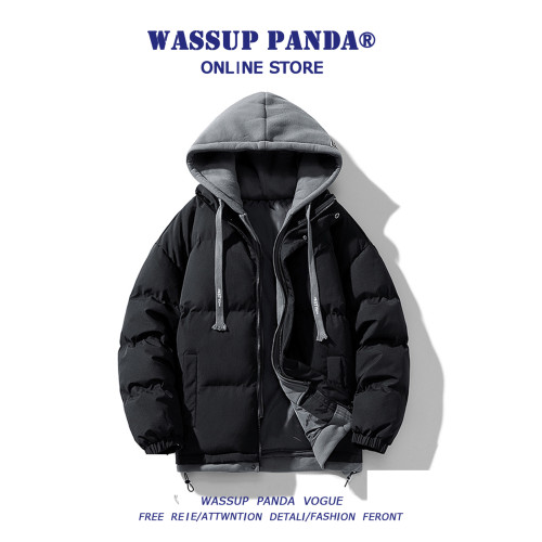 WASSUP PANDA假兩件連帽羽絨服男冬季新款保暖加厚麵包服外套棉服 WASSUP PANDA假兩件連帽羽絨服男冬季新款保暖加厚麵包服外套棉服
