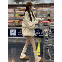 米色套頭麻花毛衣女2025初秋季新款慵懶軟糯寬松外穿圓領針織上衣