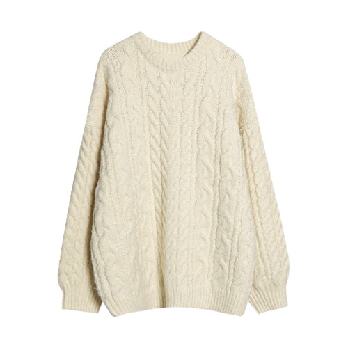 米色套頭麻花毛衣女2025初秋季新款慵懶軟糯寬松外穿圓領針織上衣