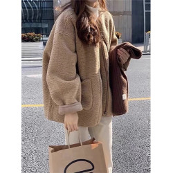 皮毛一體羊羔毛加絨外套女秋冬小香風高級感短款加厚夾克上衣棉服