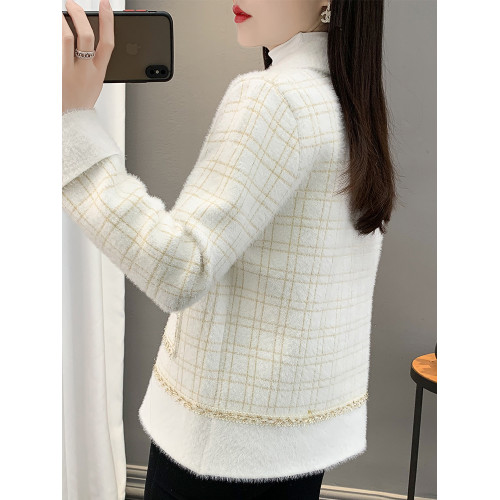 秋冬季水貂絨外套2025新款女裝春秋韓版寬松翻領小衫毛絨格子開衫 秋冬季水貂絨外套2025新款女裝春秋韓版寬松翻領小衫毛絨格子開衫