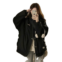 雙面穿棒球服羊羔毛外套女2025冬季新款加絨美式復古連帽夾克外套