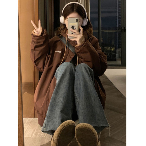 雙面穿棒球服羊羔毛外套女2025冬季新款加絨美式復古連帽夾克外套 雙面穿棒球服羊羔毛外套女2025冬季新款加絨美式復古連帽夾克外套