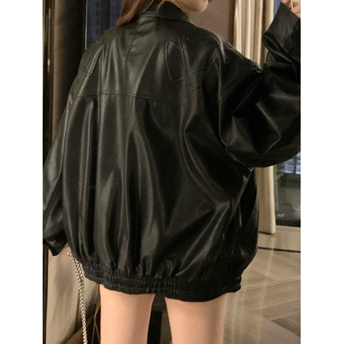 高級感皮衣外套女春秋美式痞帥黑色甜酷風機車PU皮寬松夾克上衣潮 高級感皮衣外套女春秋美式痞帥黑色甜酷風機車PU皮寬松夾克上衣潮