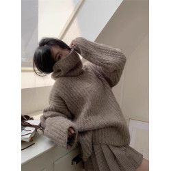 法式復古灰色高領慵懶風毛衣女秋冬季軟糯寬松內搭針織衫加厚上衣