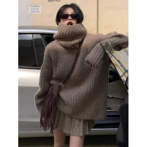 法式復古灰色高領慵懶風毛衣女秋冬季軟糯寬松內搭針織衫加厚上衣