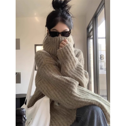 法式復古灰色高領慵懶風毛衣女秋冬季軟糯寬松內搭針織衫加厚上衣