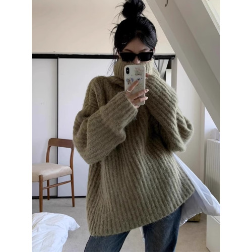 法式復古灰色高領慵懶風毛衣女秋冬季軟糯寬松內搭針織衫加厚上衣