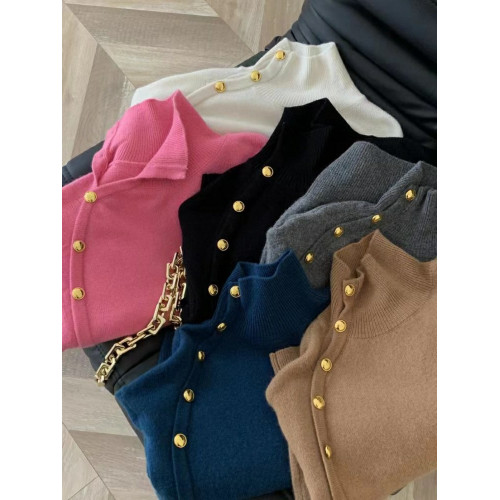 洋氣時髦高級感斜釦高領毛衣女秋冬歐貨時尚內搭打底堆堆領針織衫