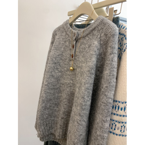 灰色復古寬鬆圓領毛衣女小個子加厚內搭秋冬可外穿打底高級感上衣