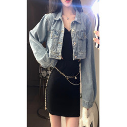 小個子辣妹短款牛仔外套女2025春秋設計感小衆寬松百搭藍色牛仔衣