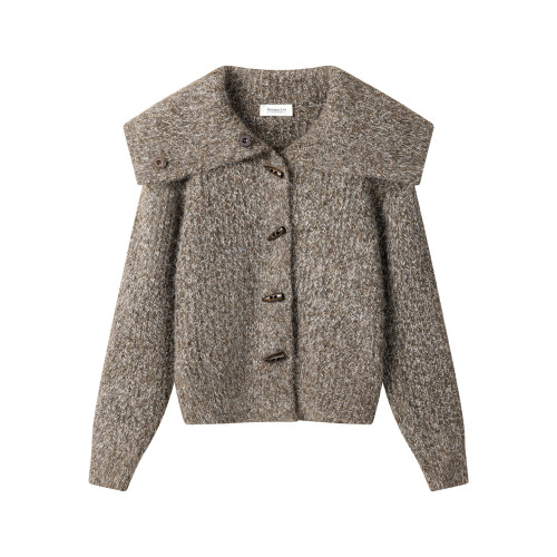 XinmonLee韓版氣質海軍領牛角釦毛衣休閒慵嬾風秋冬氣質針織開衫