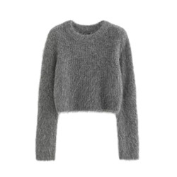 小個子灰色短款軟糯毛衣女2025早秋季新款修身顯瘦內搭針織衫上衣